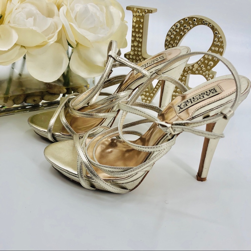 Badgley Mischka Metallic Gold Idol Strappy Heels - Picture 7 of 8